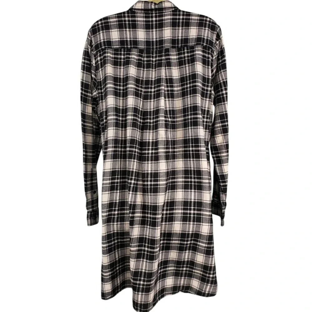 J. Crew Plaid Tunic Shirt Dress Black White Long Sleeve Pockets‎ Size Medium